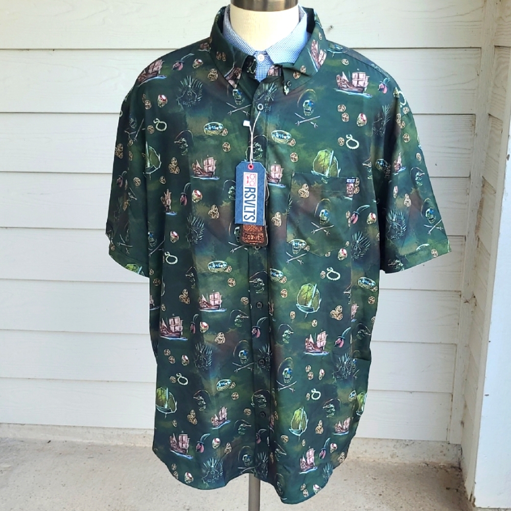 RSVLTS x the Goonies Green KUNUFLEX Short‎ Sleeve Button Up Shirt Mens 3XL NEW